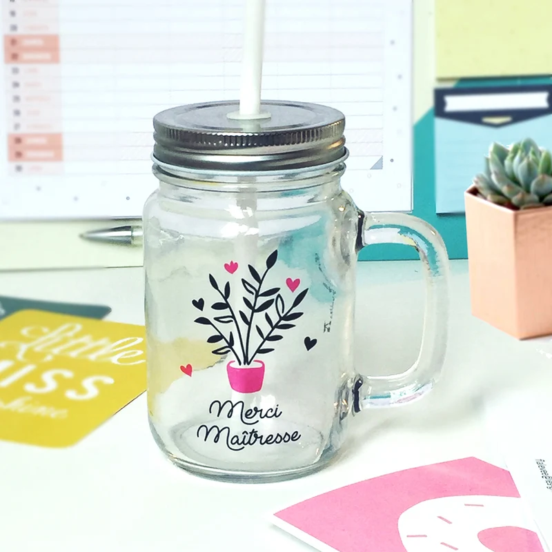 Mug Verre + Paille Cadeau Maîtresse Nounou personnalisé 300ml