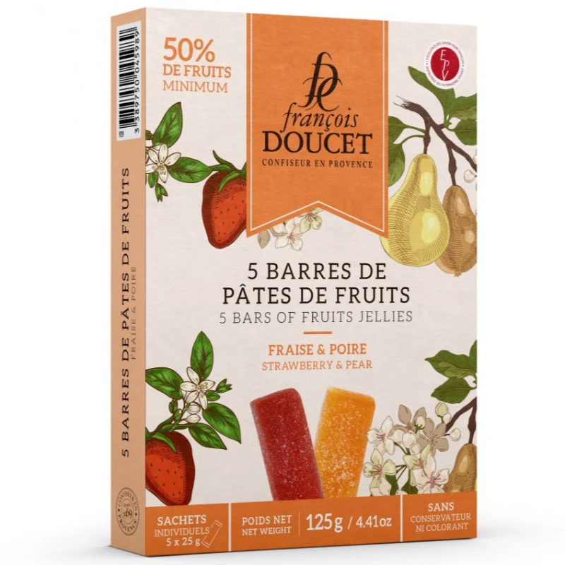 Étui 5 barres de pâtes de fruit fraise & poire 125g François Doucet® 🇫🇷