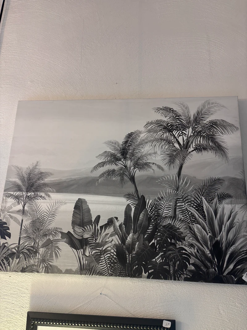 Tableau peinture tropique noir et blanc emde