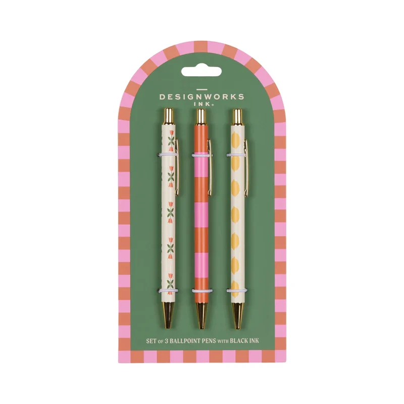 Ensemble de 3 stylos A Dopo - Fleurs, Rayures et Citrons