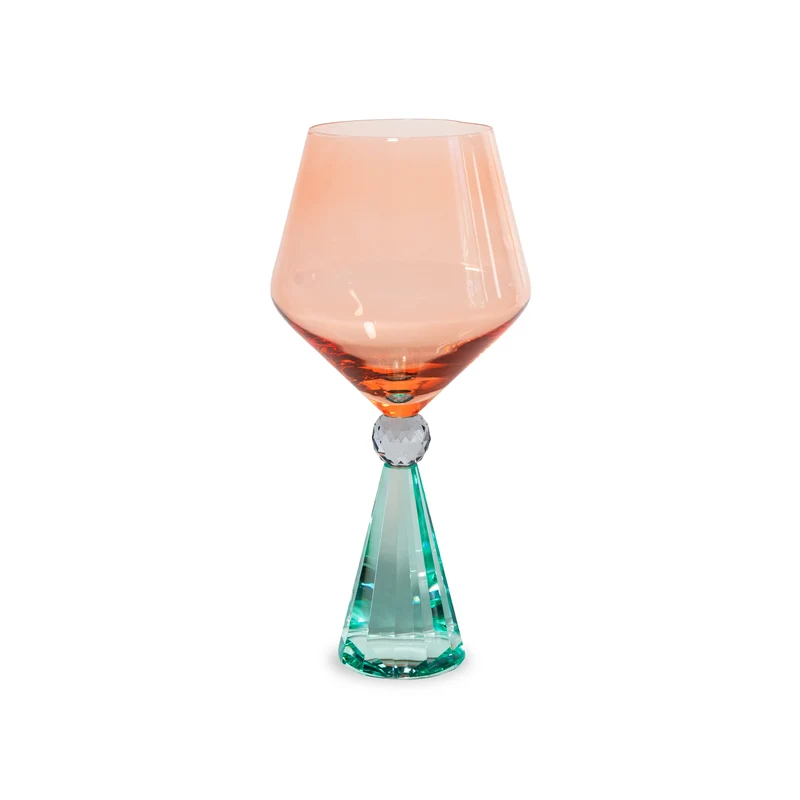 Verre à gin tonic en verre avec base effet diamant - Pêche et Bleu Clair