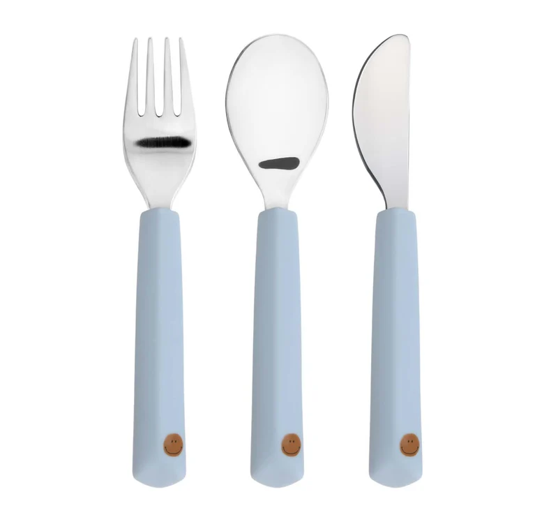 Couverts avec manche en silicone - Smile bleu 3 pièces