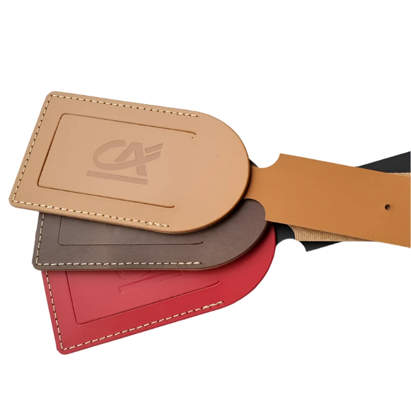 Étiquette à bagage arrondie en cuir recyclé ♻️ personnalisée 🇫🇷