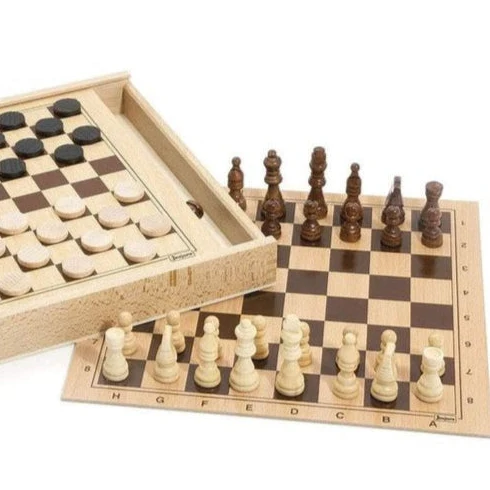 Coffret de jeu de dames et d'échecs en bois personnalisable 🇫🇷