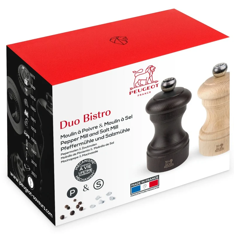 Pack duo de moulins à poivre et à sel en bois Peugeot Saveurs® personnalisable 🇫🇷