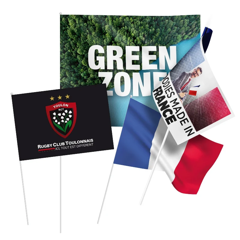 Drapeau en polyester 15 x 10 xm personnalisé (quadrichromie) 🇫🇷