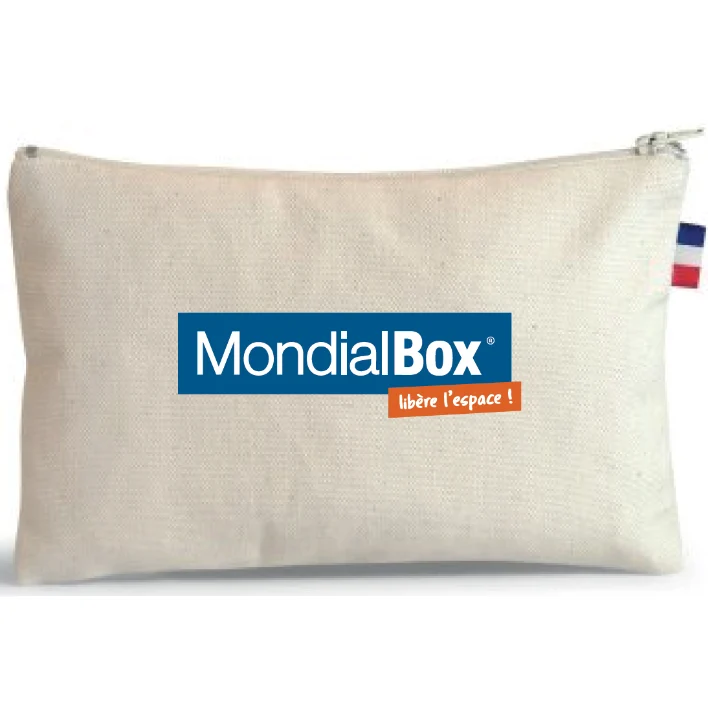 Trousse plate zippée en coton bio écru personnalisable 🇫🇷