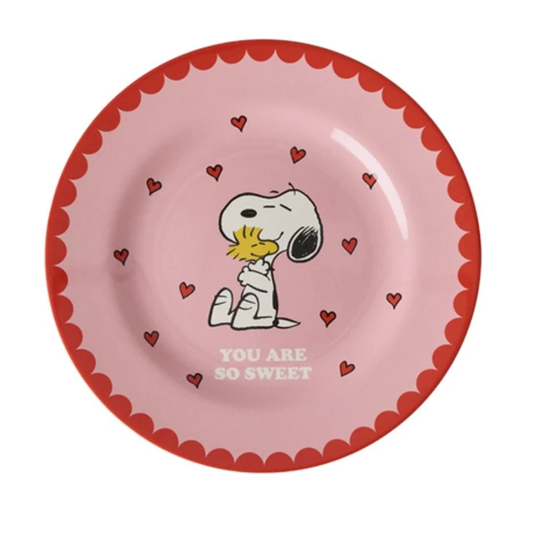 Assiette à dessert en mélamine avec motif Snoopy rose