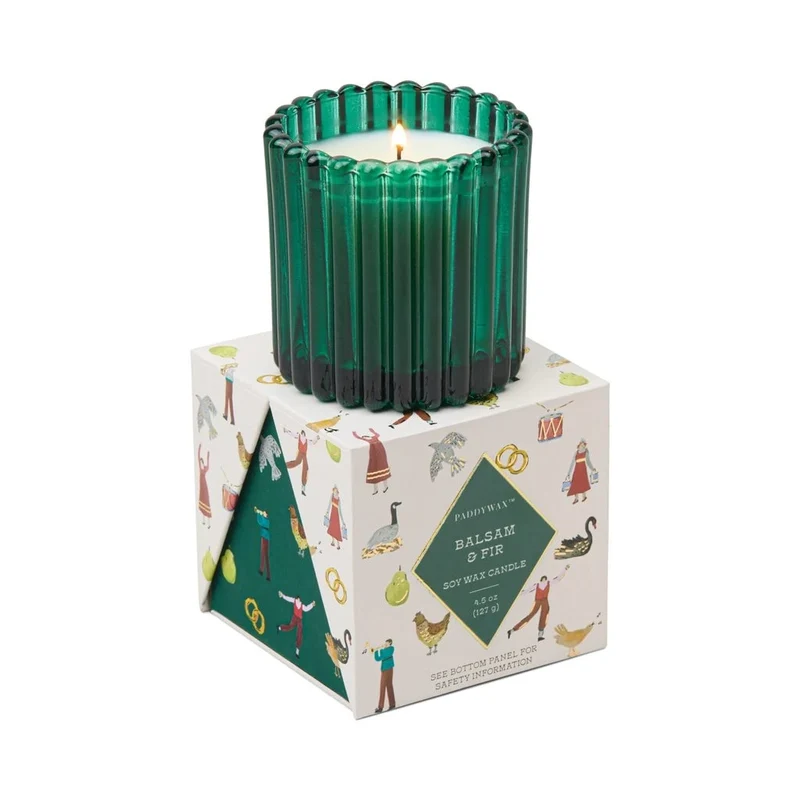 Bougie en verre nervuré 4,5 oz/127 g - Verte - Sapin baumier