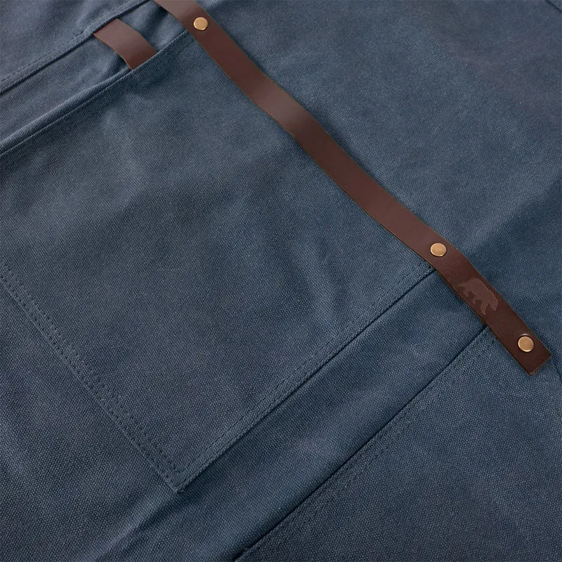 Tablier toile waxée avec lanières en cuir N°547 - Bleu Marine