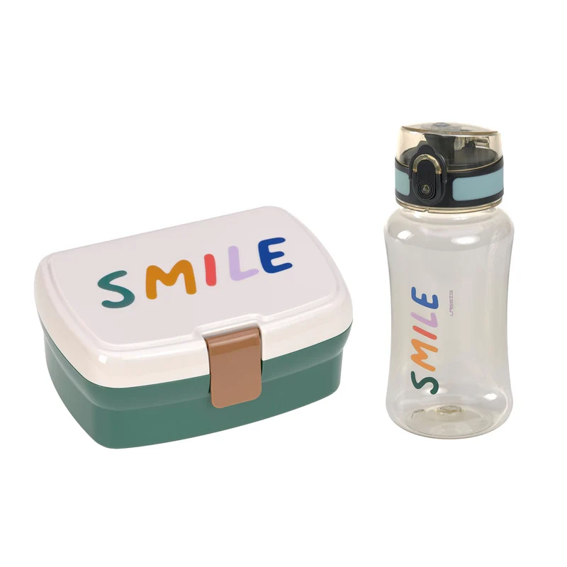 Set boite à lunch et gourde - Little Gang - Smile Milky et vert