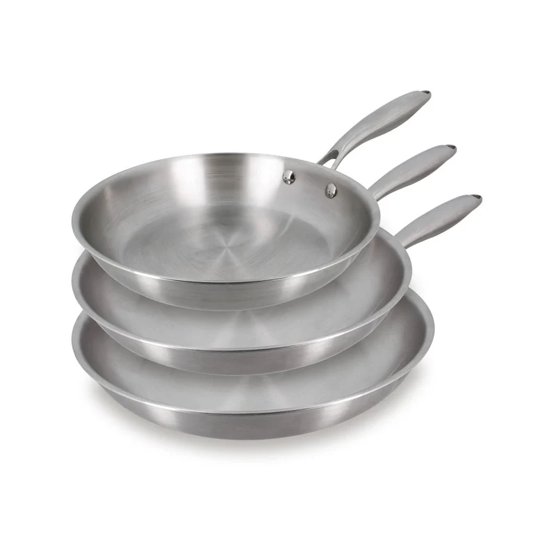 Set de 3 poêles Trinox en acier inoxydable triple couche