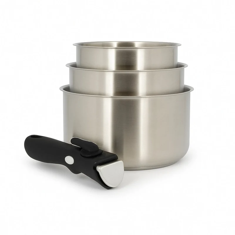 Lot de 3 Casseroles Iris Inox 16/18/20 cm avec Poignée Amovible