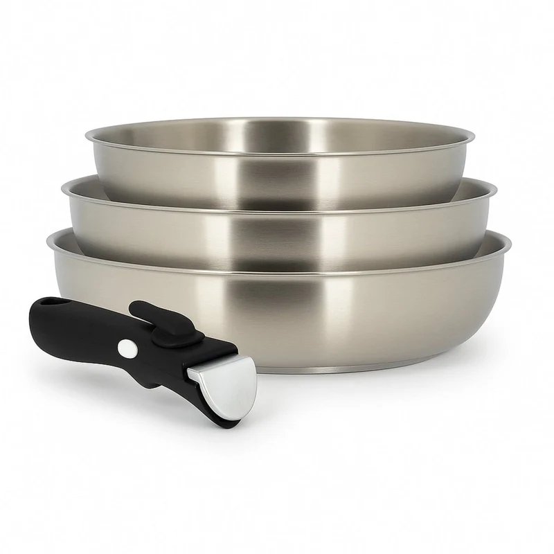 Lot de 3 Poêles Iris Inox 20/24/28 cm avec Poignée Amovible
