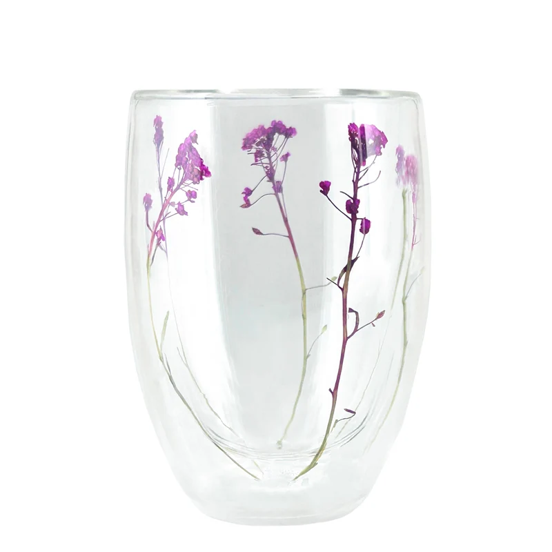 Verre double paroi à fleurs séchées - Rose