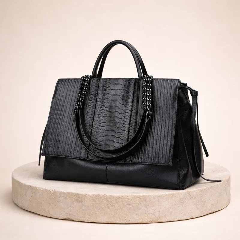 Cabas noir effet python
