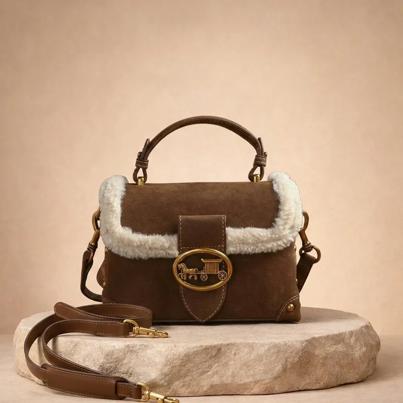 Sac vintage daim & fausse fourrure