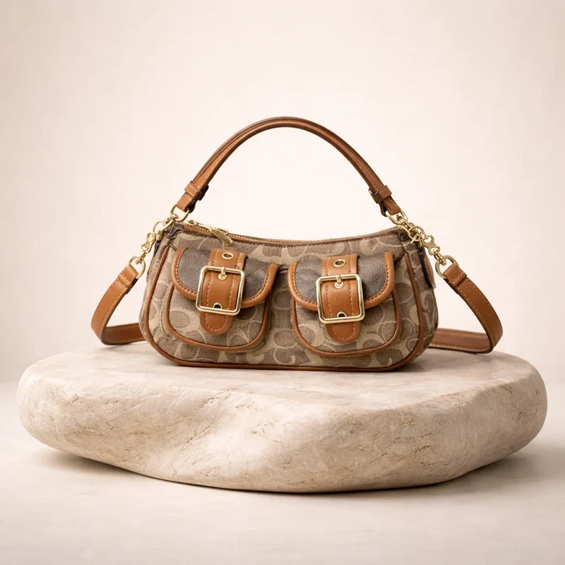 Sac baguette marron camel vintage