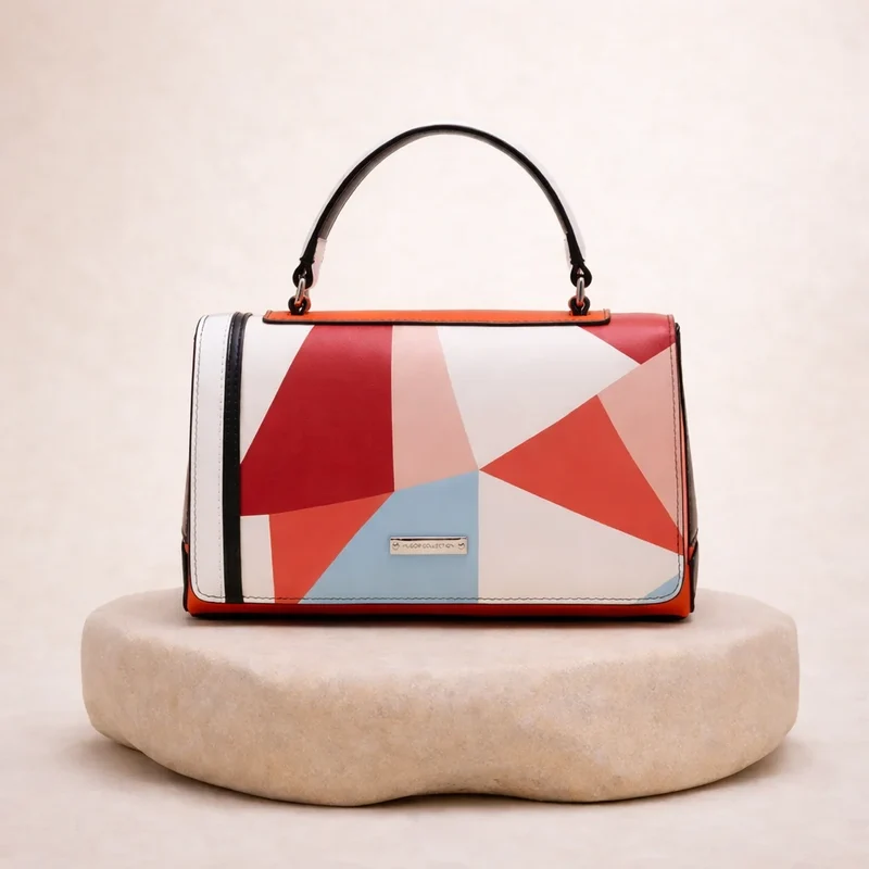 Sac à main marqueterie & finitions argentées