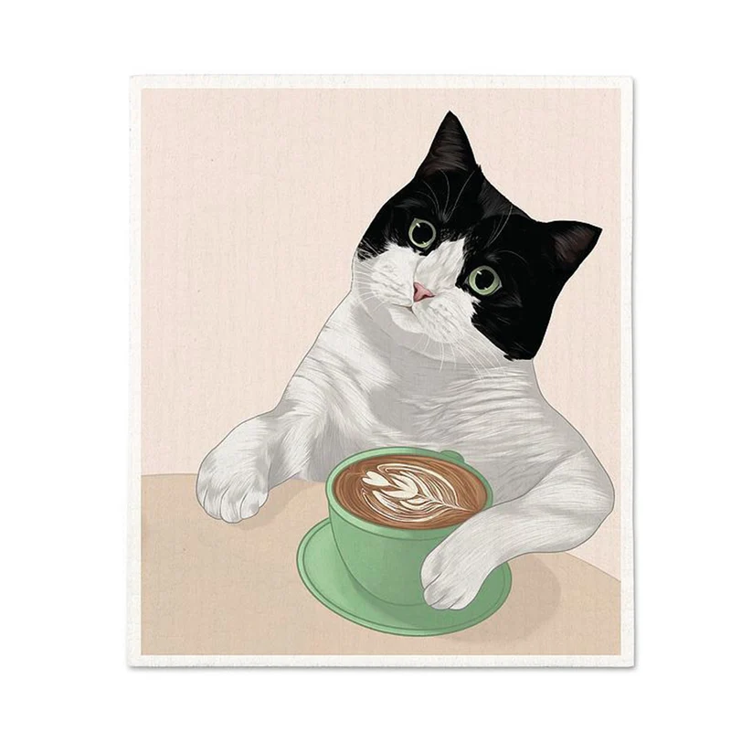 Lingette éponge - Chat avec latté