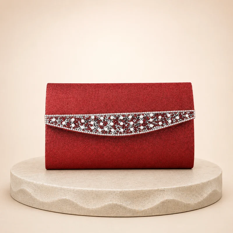 Pochette de soirée en tissu effet soie