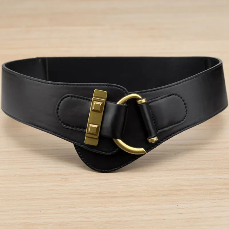 Ceinture large de taille en cuir, boucle anneau
