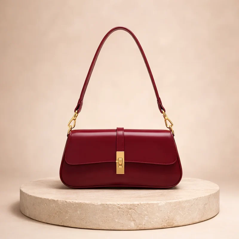 Sac baguette bordeaux fermoir doré