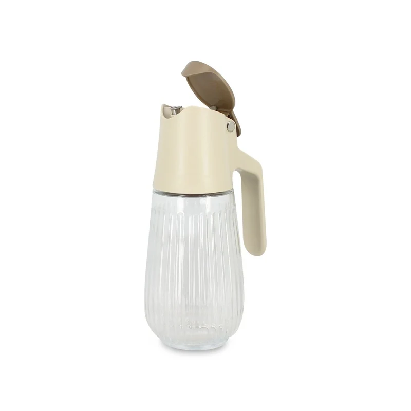 Bouteille d'huile en polypropylène crème et verre