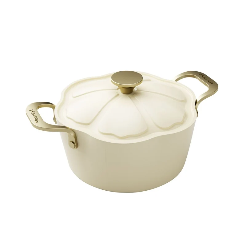 Faitout Dahlia 24 cm en aluminium recyclé beige avec couvercle