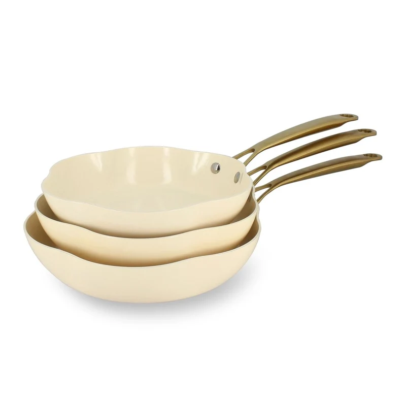Set de 3 poêles Dahlia en aluminium recyclé beige