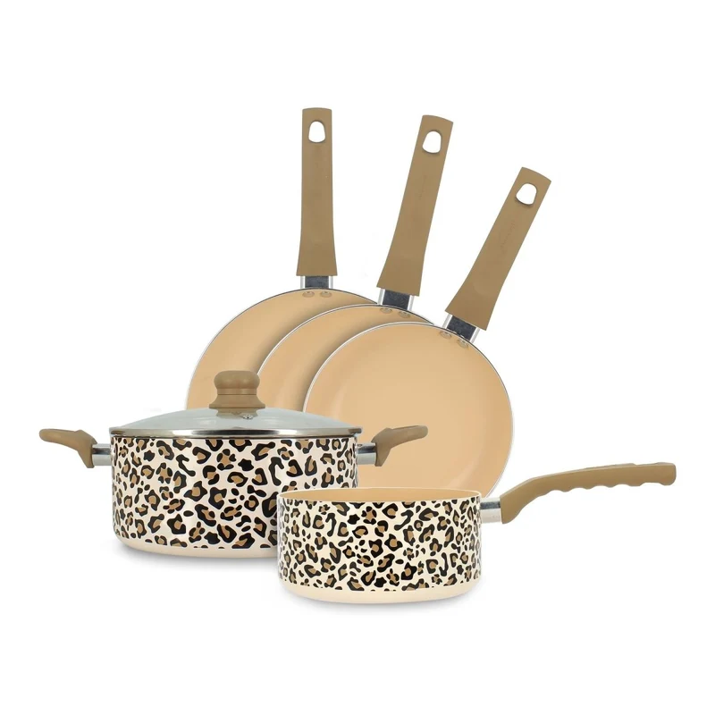 Set de 5 pièces Léopard aluminium induction marron