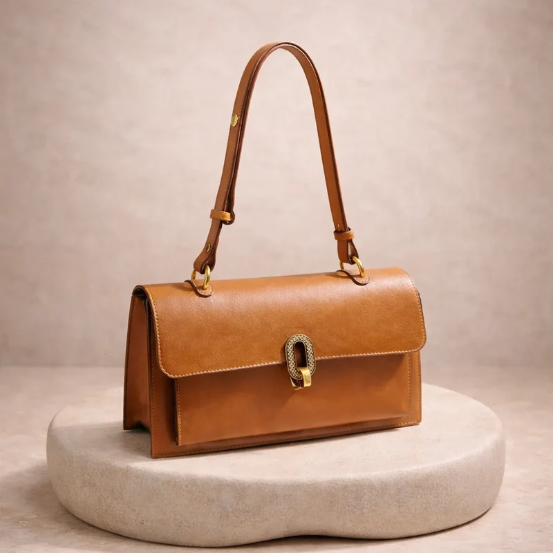 Sac bandoulière cognac fermoir doré