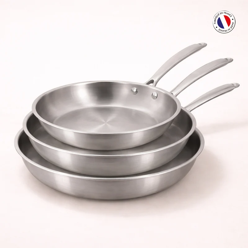 Set de 3 poêles Triply en acier inoxydable triple couche 20/24/28 cm 🇫🇷