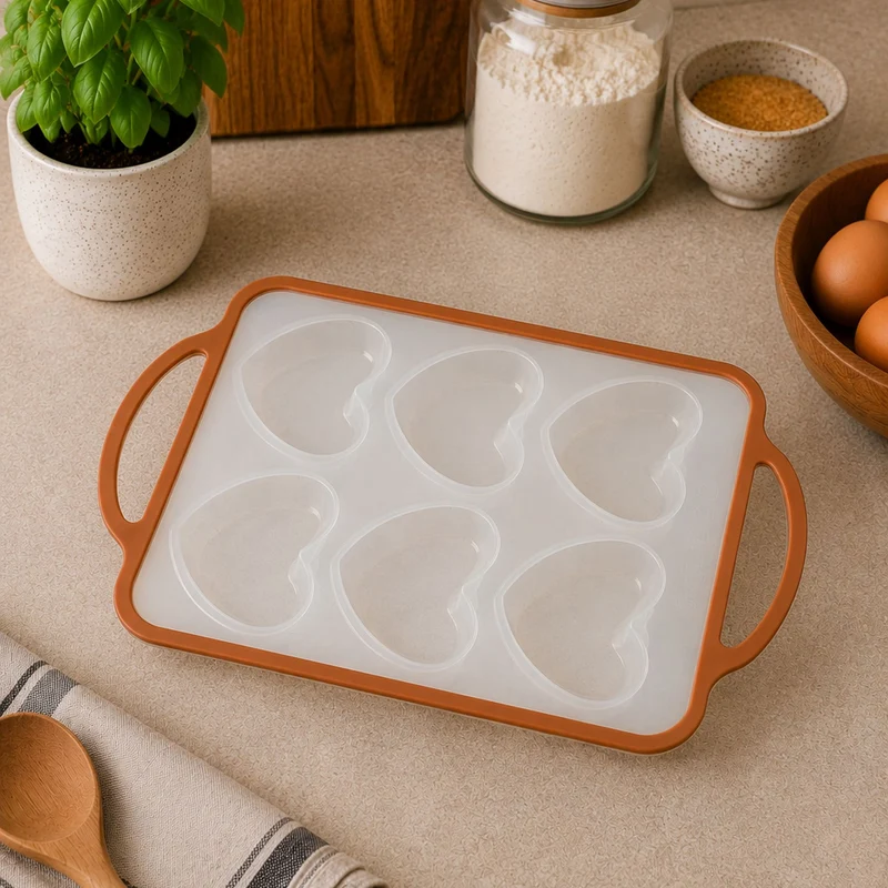 Moule à pâtisserie Mady 6 compartiments cœur silicone acier carbone