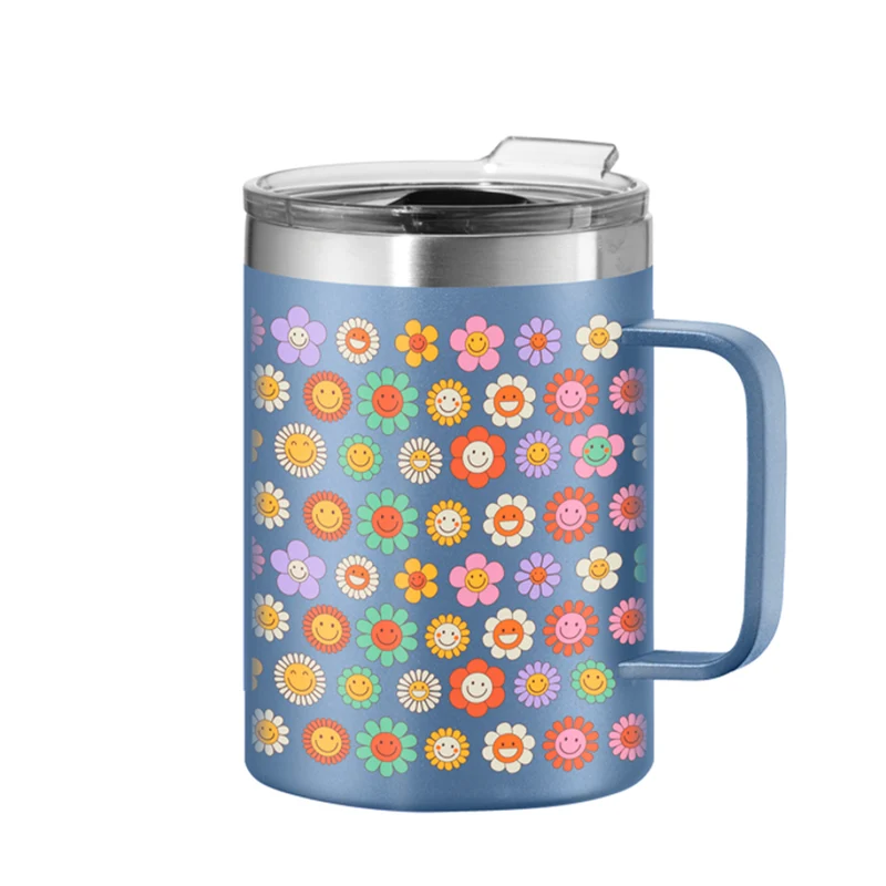 Tasse isotherme bleue - Fleurs