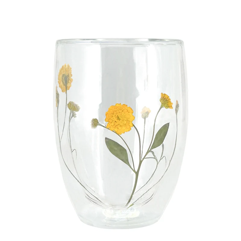 Verre double paroi à fleurs séchées - Jaune