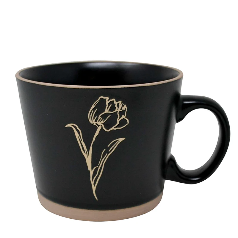 Tasse noir - Fleur délicate