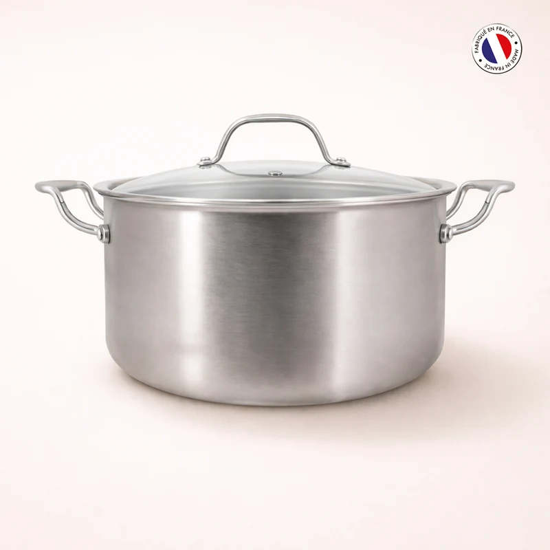 Faitout Triply 24 cm en acier inoxydable triple couche avec couvercle en verre 🇫🇷