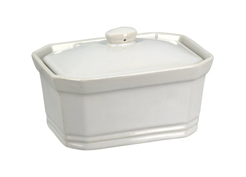 Terrine avec couvercle 1 kg en grès blanc 18,5x13x9cm