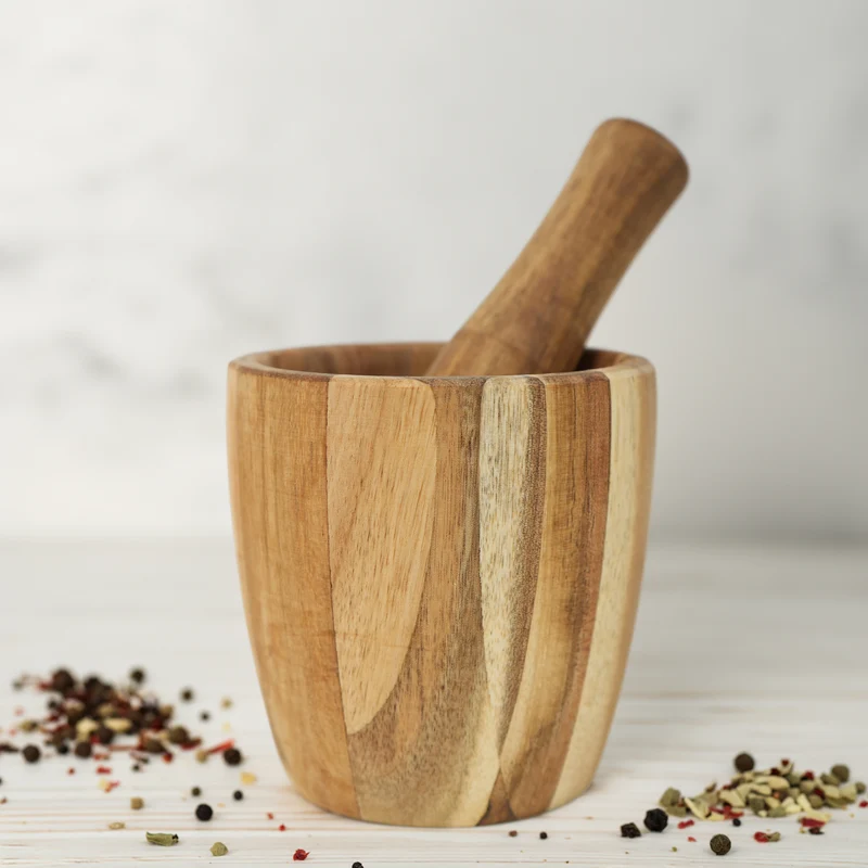 Mortier & pilon en bois d'acacia