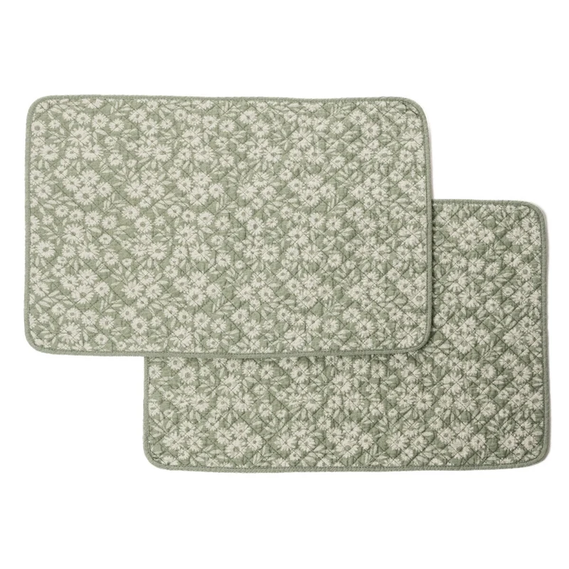 Ensemble de napperons verts fleuris - Maggie