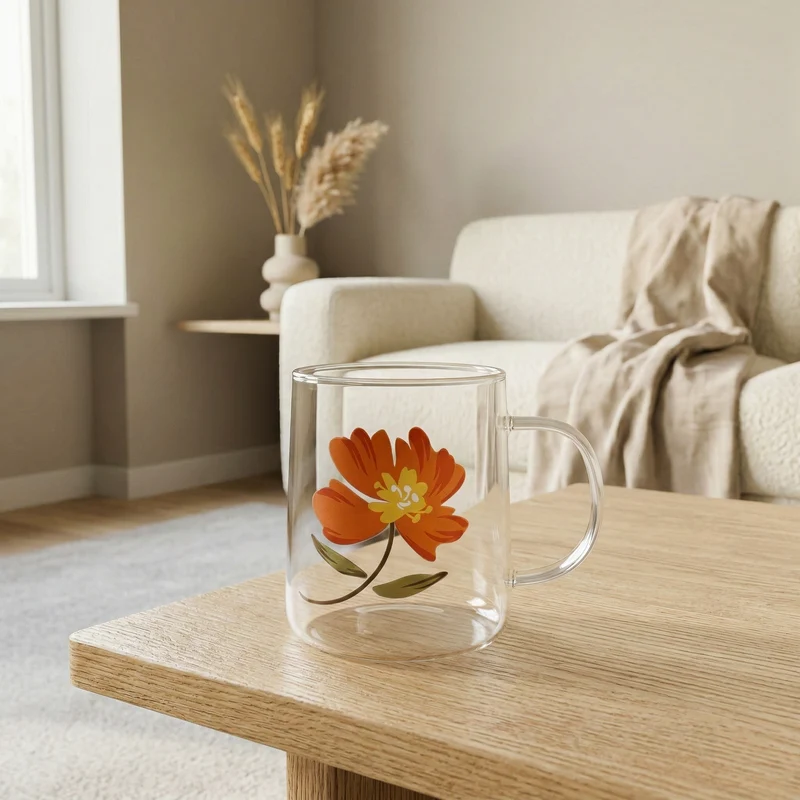Tasse en verre - Fleur orange