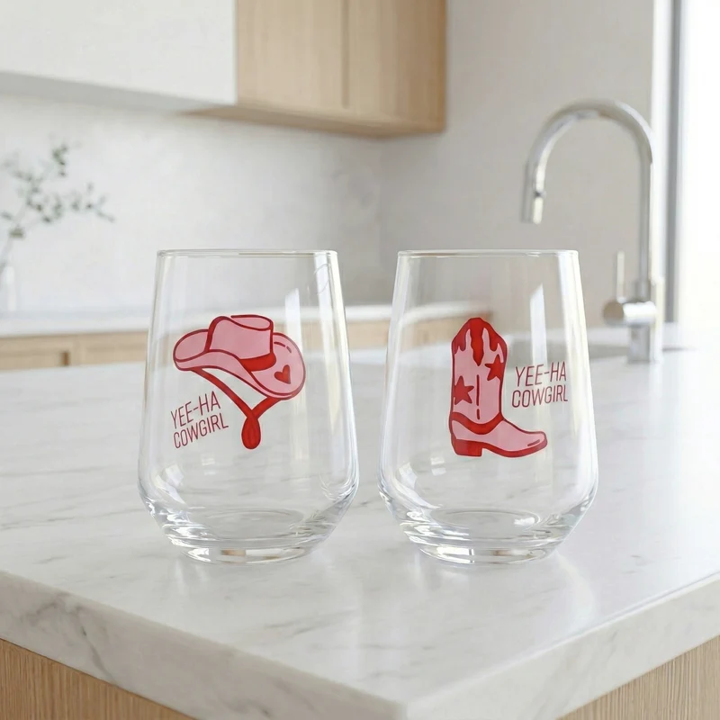 Duo de verres à vin sans pied - Cowgirl