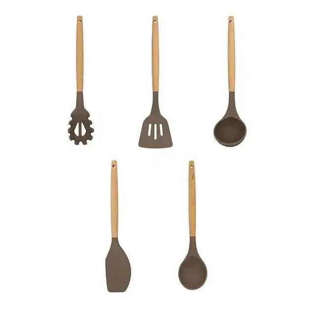 Set de 5 ustensiles Eliott en silicone avec manche en bois